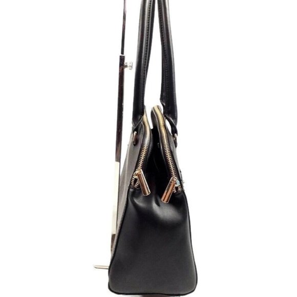 A New Day Black Triple Compartment Faux Pebbled Leather Dome Satchel NWOT - Picture 4 of 11